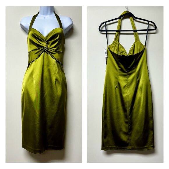 NWT DAVID MEISTER Green Halter Cocktail Dress, Sz 4 - Picture 1 of 13
